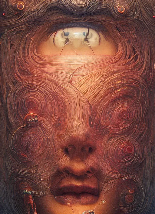 Image similar to A wall made out of eyes, flat, neon, RGB, glowing wires everywhere, pristine, by Edgar Maxence and Ross Tran, Zdzisław Beksiński, and Michael Whelan, gustav dore, H.R. Giger, 8k, octane render