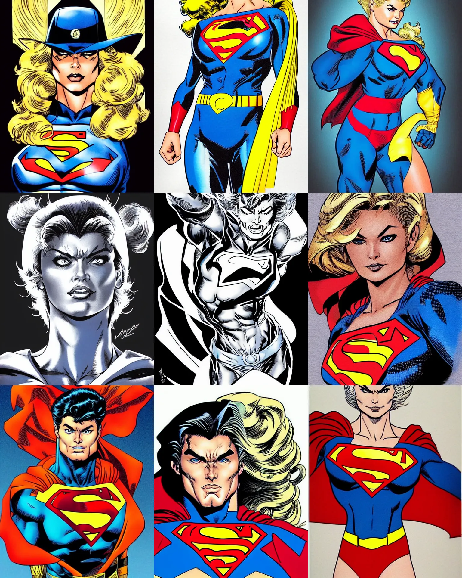 Prompt: erika eleniak!!! jim lee!!! flat ink sketch by jim lee face close up headshot superman costume in the style of jim lee, x - men superhero comic book character by jim lee