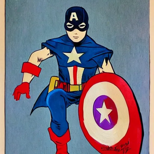 Image similar to a little boy with a mischievous face and short ginger hair. he is dressed as captain america, spider - man, batman, captain marvel, a superhero. well composed, clean elegant painting, beautiful detailed face. by steve ditko and jack kirby and ( alphonse mucha )