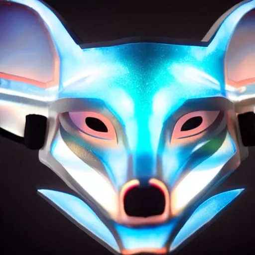 Prompt: a translucent complete holographic kitsune mask, intricate unreal engine 5 creation, movie still