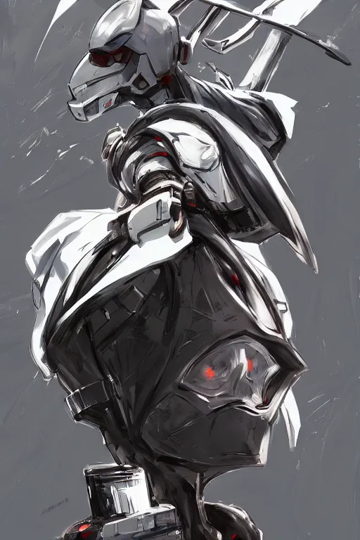 Image similar to Hooded hacker sitting on top of a anime mecha robot head, elegant, highly detailed, digital painting, artstation, concept art, smooth, flat brush strokes, illustration painted by Ashley wood and Bill Sienkiewicz balanced composition