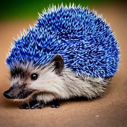 Prompt: photo of a real blue hedgehog