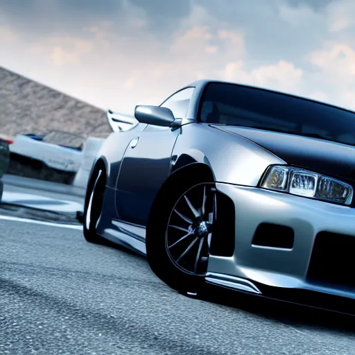 Image similar to unreal engine render of a nissan skyline, cinematic, raytracing