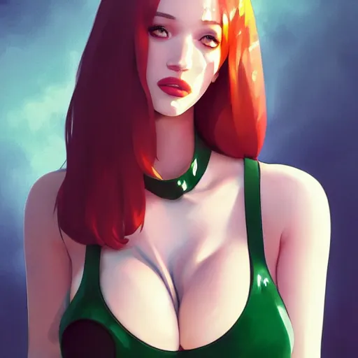 Image similar to a beautiful christina hendricks kat dennings kim larsen nicki minaj alluring instagram model in elaborate latex tank top, by guweiz and wlop and ilya kuvshinov and artgerm and makoto shinkai and studio ghibli, symmetrical eyes, aesthetic, gorgeous, stunning, alluring, attractive, artstation, deviantart, pinterest, digital art