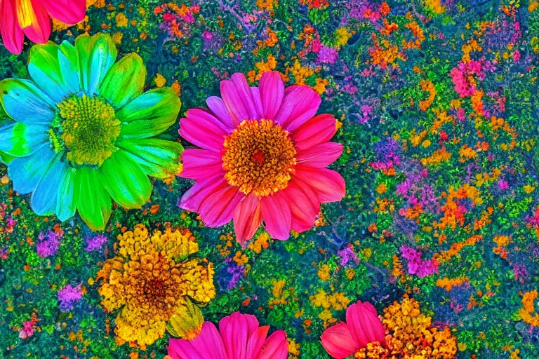 Prompt: colorful flowers seen from orbit, high resolution