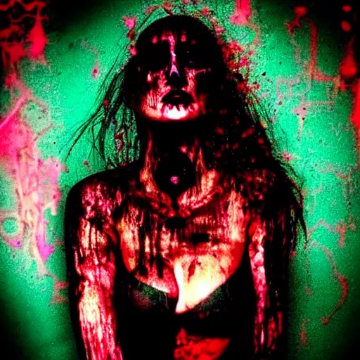 Image similar to a woman whos body is static losing frequency phasing out, dark eerie photo taken by digital hollywood, bleeding rich decaying colors!