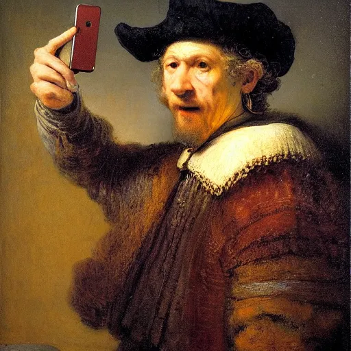 Prompt: rembrandt taking a selfie