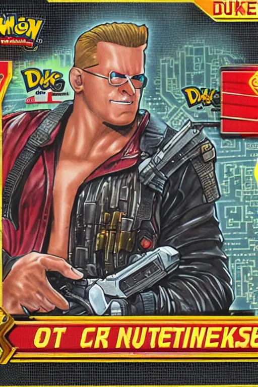 Image similar to Duke Nukem, Pokemon card of Duke Nukem, highly detailed trading card screenshot