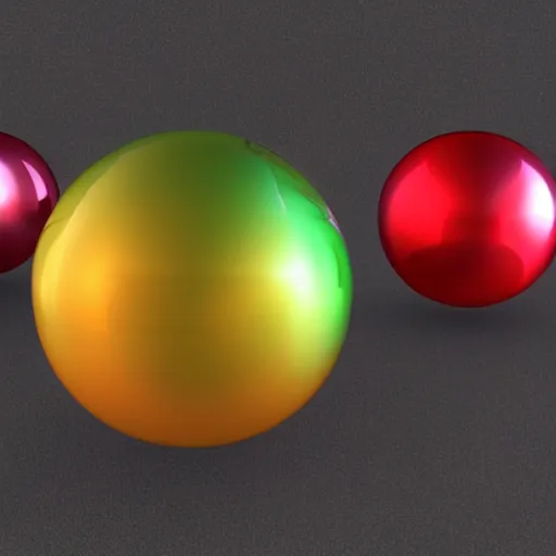 Prompt: chrome spheres on a red cube, rendered in c4d