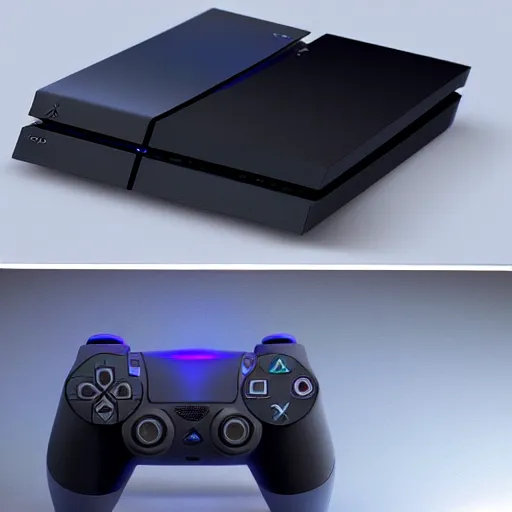 Prompt: leaked playstation 6 console concepts design, sci - fi console tech