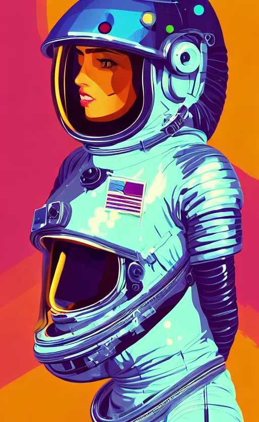 Image similar to portrait of an astronaut girl wearing helmet with tight latex dress by Petros Afshar and Beeple, highly detailed
