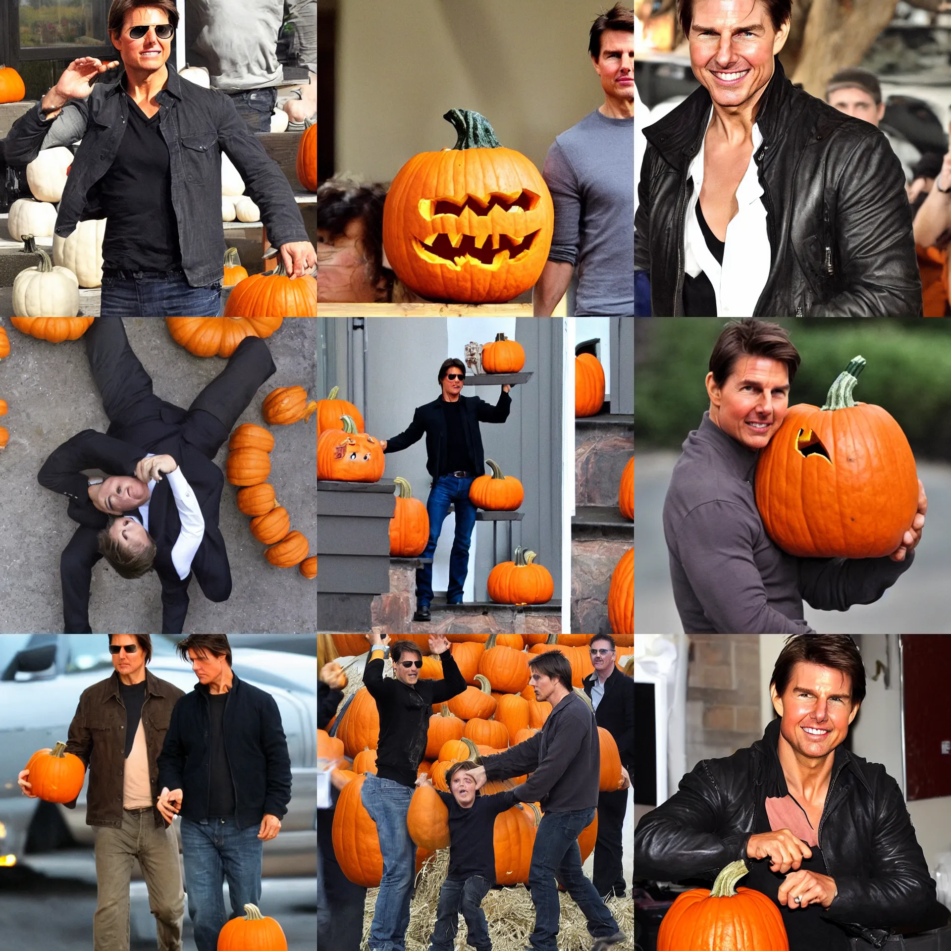 Prompt: tom cruise made out of pumpkin