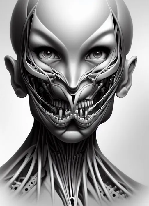 Prompt: portrait of a biomechanical humanoid by Artgerm (face in profile +400), biomechanical, hyper detailled, trending on artstation