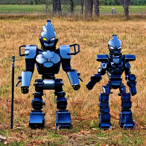 Image similar to bionicles fight to the death at gettysburg american gothic style