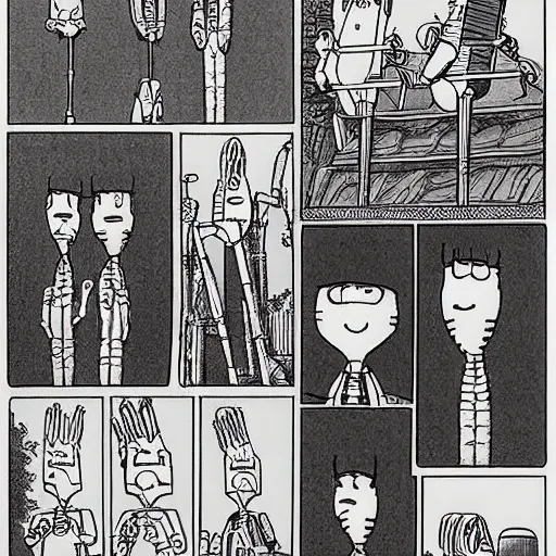 Image similar to dslr of a farside comic person drawn by gary larson, perfect symmetry, intricate, masterpiece, grayscale