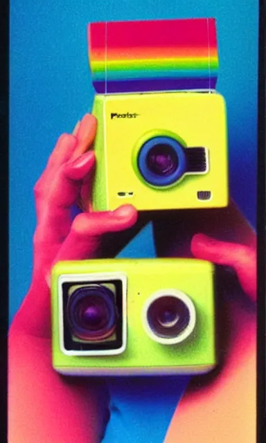 Image similar to colorful chromatic abberation, 9 0 s toy commercial, photo from the 7 0 s, polaroid photo,