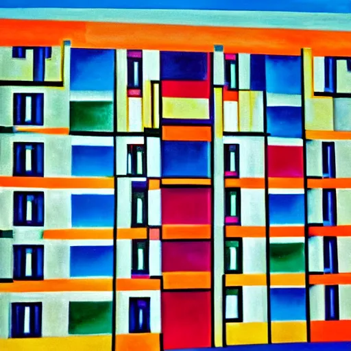 Prompt: colorful oil painting of tel aviv bauhaus architecture in the style of henri matisse