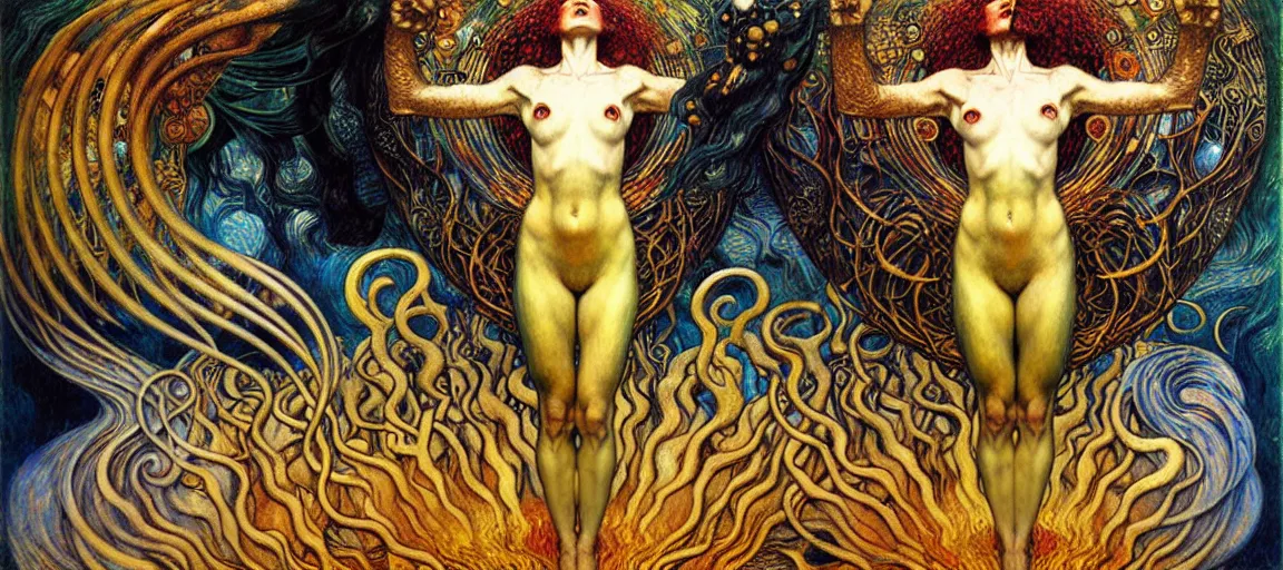 Image similar to Divine Chaos Engine by Karol Bak, Jean Delville, William Blake, Gustav Klimt, and Vincent Van Gogh, symbolist, visionary