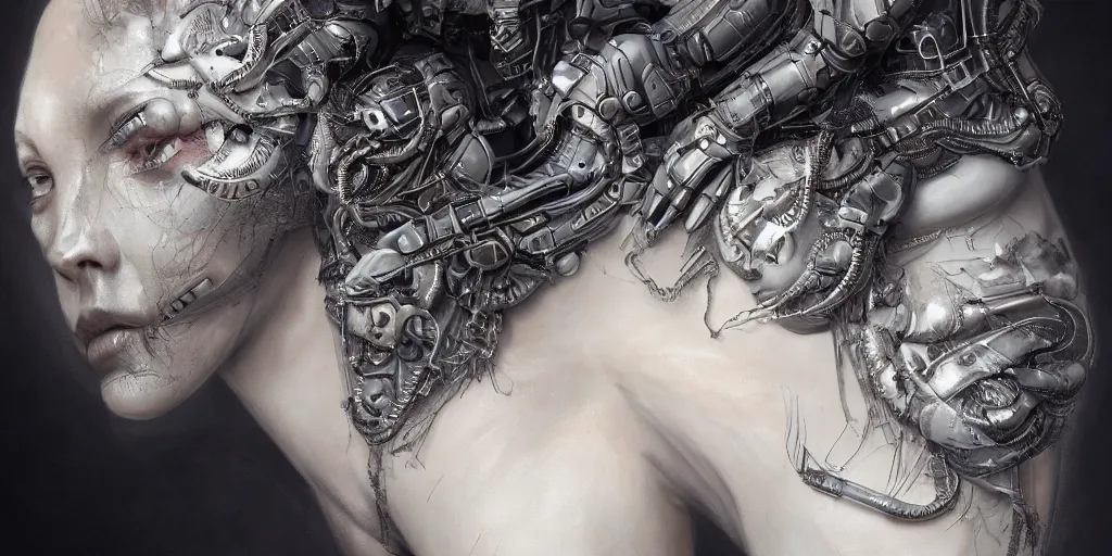 Prompt: hyperrealistic photography of a highly detailed and symmetrical gorgeous cyborg female replacing her knee, in the style of beth cavener, jin kagetsu, james jean and wlop, highly detailed, face symmetry, masterpiece, award - winning, sharp focus, intricate concept art, ambient lighting, 8 k, artstation