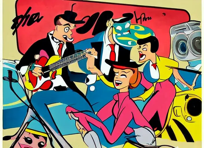 Image similar to hanna barbera cartoon, rockabilly, 1950s