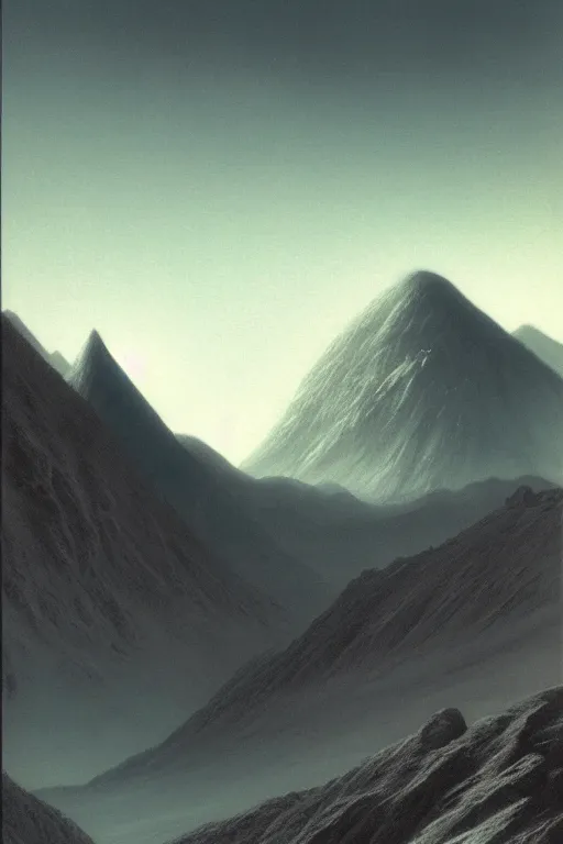 Image similar to a hyper realistic mountain scape scene by arthur haas and bruce pennington and john schoenherr, cinematic matte painting, dark moody color palate,