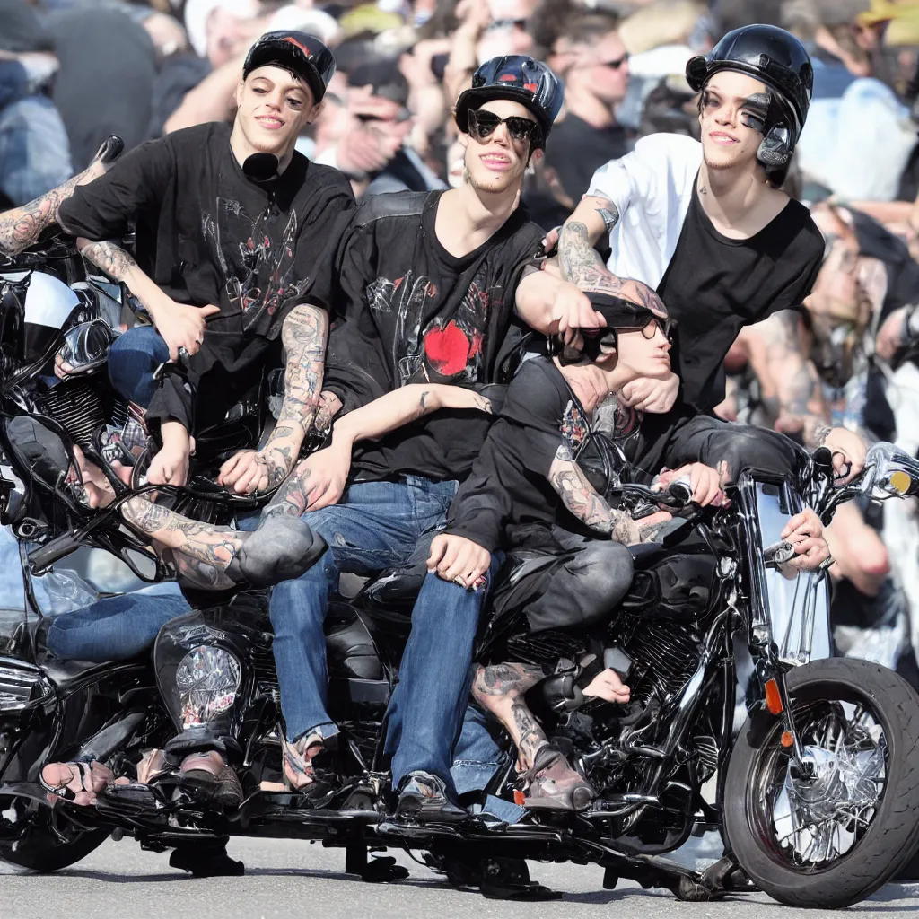 Prompt: pete davidson riding a harley pete davidson