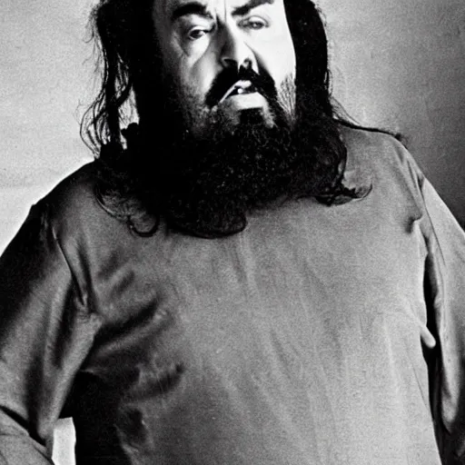 Image similar to luciano pavarotti as lead singer of the black metal band called darkthrone.