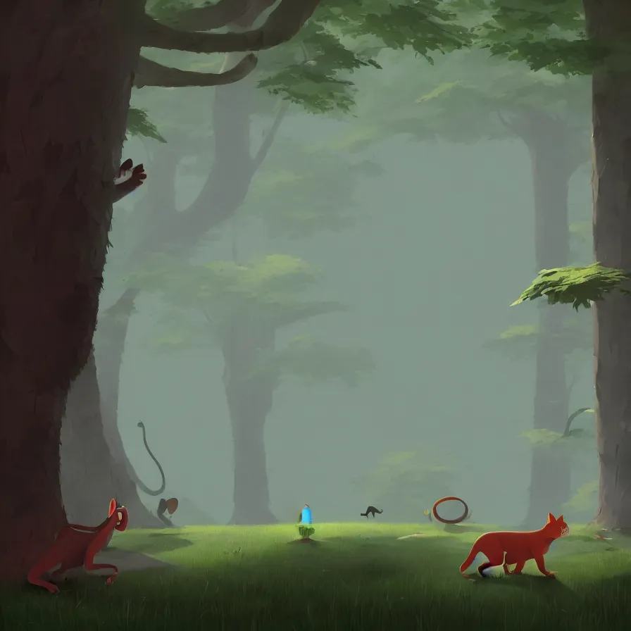 Prompt: Goro Fujita illustrating a big cat calmly walking through the forest, by Goro Fujita, concept art, sharp focus, highly detailed, ArtStation