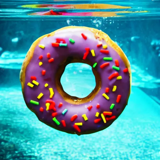 Prompt: donut under water sea , sunk deep water view , under water pictures