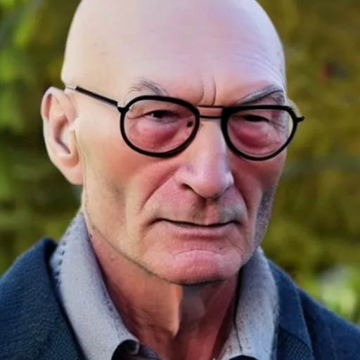 Image similar to photo of a person who looks like a mixture between patrick stewart and brent spiner