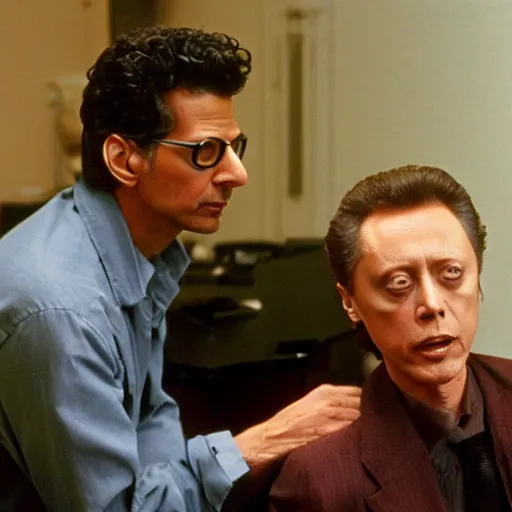 Image similar to jeff goldblum having a blood tranfusion with christopher walken