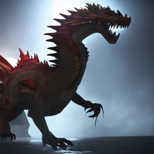 Prompt: portrait of the most fierce dragon ever , photorealistic, intense lighting, unreal engine