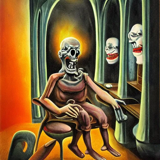 Prompt: dental appointment in hell. surrealist