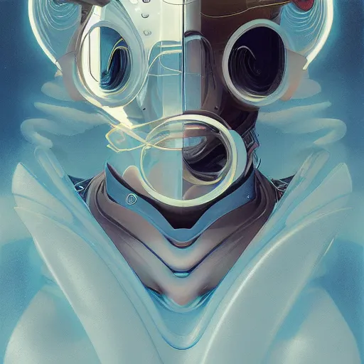 Image similar to scifi futurism automaton minimalism chrome by peter mohrbacher art Hajime Sorayama airbrush hyperrealism model abstract shatter fragments cubism futurism pastel blue soft flat minimal minimalism portrait face jackson pollock ukiyo-e lithograph mark ruthko swirl escape noise shimmer glow paint