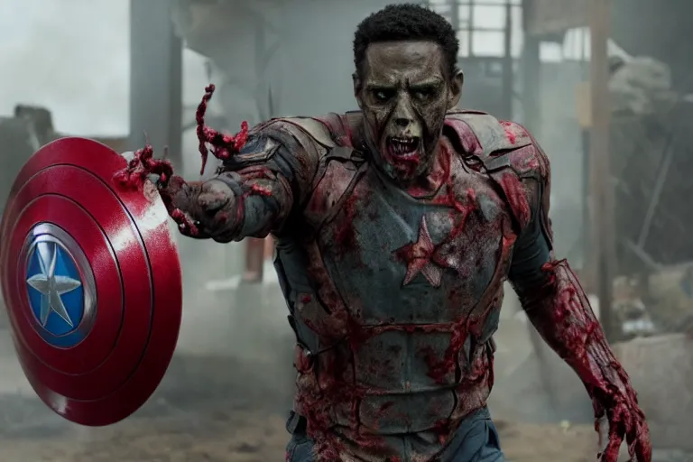 Prompt: film still of zombie zombie Sam Wilson in new avengers movie, 4k