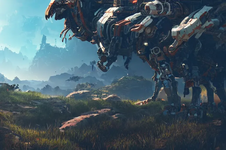 Image similar to burrower machine mecanical creature robot of horizon forbidden west horizon zero dawn radiating a glowing aura global illumination ray tracing hdr fanart arstation by ian pesty and alena aenami artworks in 4 k