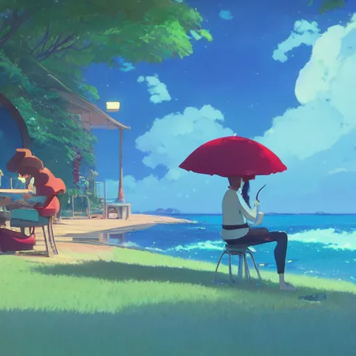 Prompt: enjoying the holidays in seychelles, detailed, cory loftis, james gilleard, atey ghailan, makoto shinkai, goro fujita, studio ghibli, rim light, exquisite lighting, clear focus, very coherent, plain background