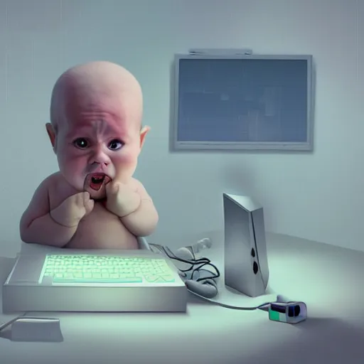 Image similar to An angry baby hacker, art by beeple