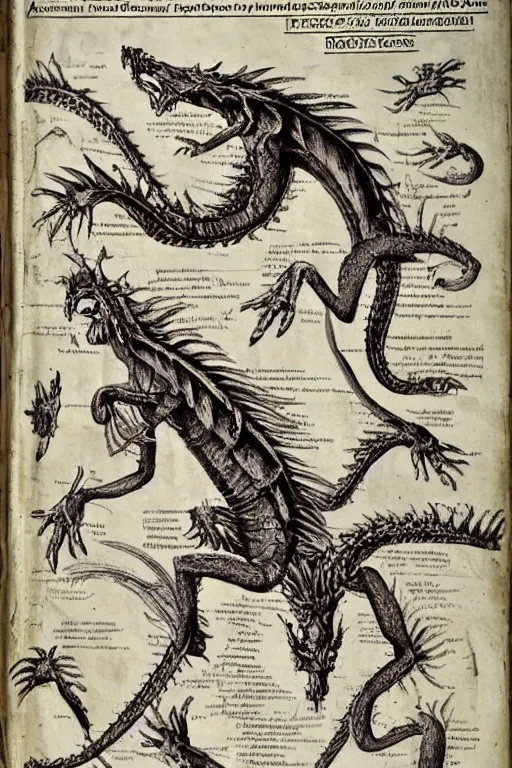 Image similar to ancient!!! anatomy manual!! of dragons!, high quality, romantic era, 1 9 th century