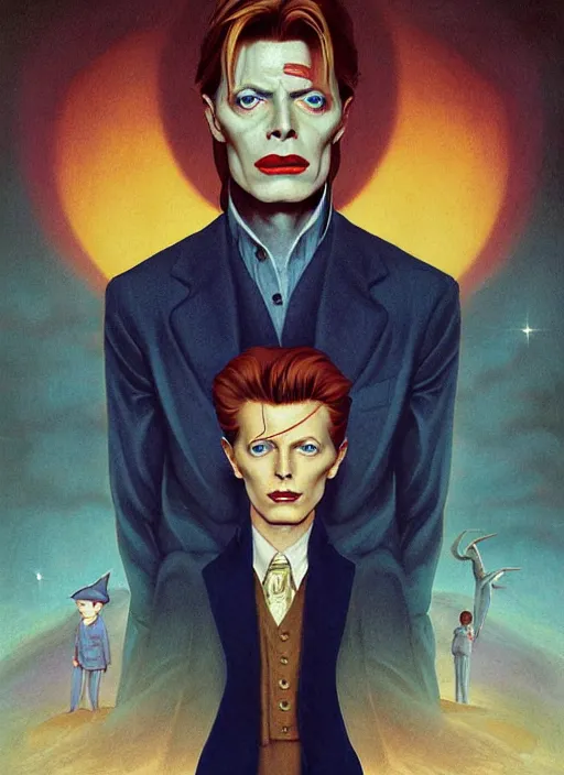 Image similar to twin peaks poster art, portrait of david bowie meets the little prince of darkness, by michael whelan, rossetti bouguereau, artgerm, retro, nostalgic, old fashioned