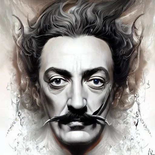 Prompt: Salvador Dalí portrait, D&D, fantasy, intricate, elegant, highly detailed, digital painting, artstation, concept art, smooth, sharp focus, illustration