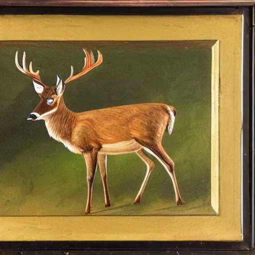 Image similar to deer with a cigarette in its mouth and thick smoke coming out of the cigarette, very detailed, thick paint, expressive, brown and green palette, rule of thirds, dripping paint, thick strokes