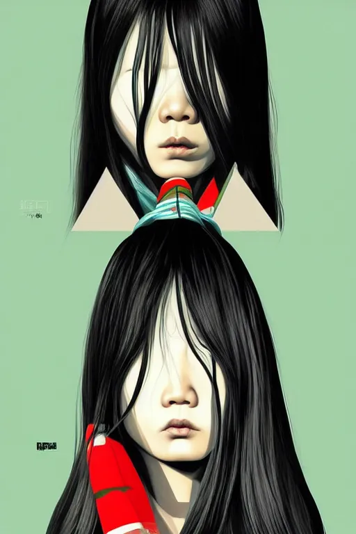 Image similar to sadako, pop art, asymmetrical, high details, digital painting, artstation trending, concept art, smooth, sharp focus, illustration, intecrate details, art by richard hamilton and mimmo rottela, pixels art by paul robertson