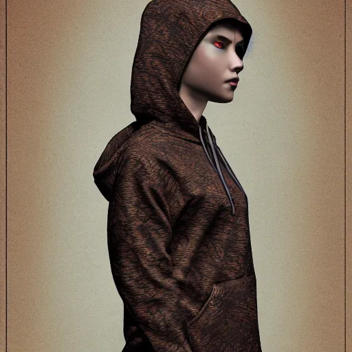 Prompt: batik, hoodie, dark brown, trendsetter, fashion of the year, fiction, stability, intricate, elegant, 8 k, uhd, justify, artstation, concept art, matte, sharp focus, illustration, consistent, highly detailed object content, proportional object content