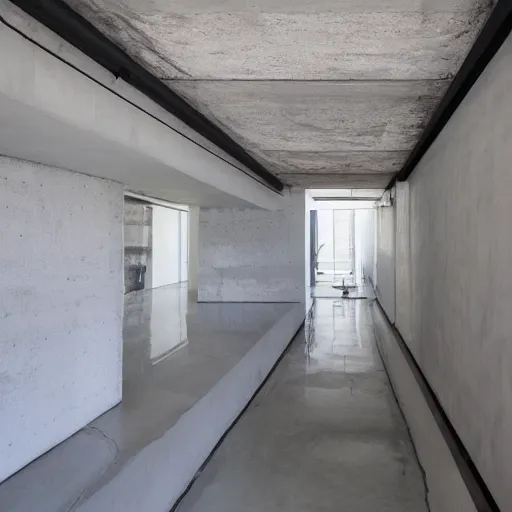 Image similar to vertical liminal space, stucco walls, brutalist, shiny floors, minimalist, stunning, 50 foot drop
