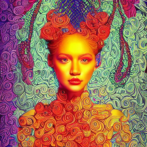 Prompt: the portrait of a beautiful and elegant young woman made up of peppers, an ultrafine detailed illustration by james jean, intricate linework, bright colors, final fantasy, behance contest winner, vanitas, angular, altermodern, unreal engine 5 highly rendered, global illumination, radiant light, detailed and intricate environment