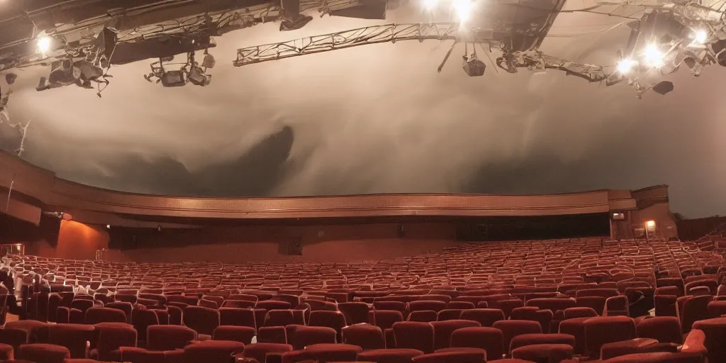 Image similar to a photograph of a tornado on a theater stage