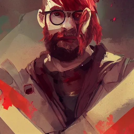 Image similar to human male character art, by Ismail Inceoglu, red hair, red beard, sunken eyes, scars, shabby clothes, digital art, dungeons and dragons, art