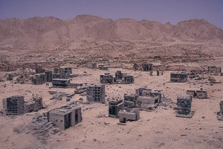 Prompt: film still of modern complex stanilist style spherical city in the desert, by Étienne-Louis Boullée and Jean Jacques Lequeu cinestill 800t 35mm full-HD