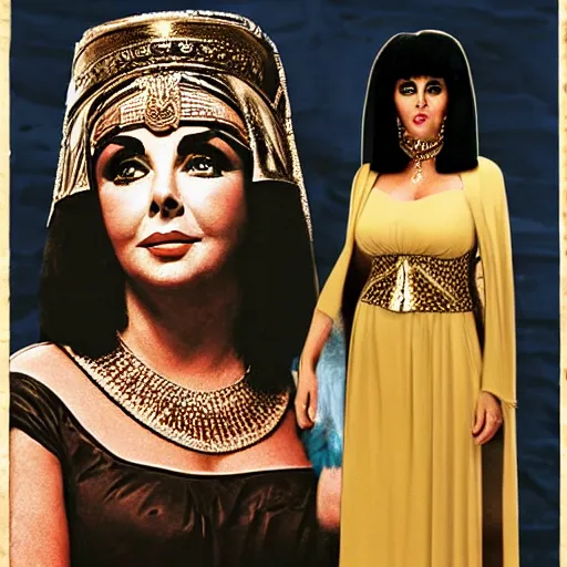 Image similar to elizabeth taylor as cleopatra in the dunder mifflin office, realistic photograph